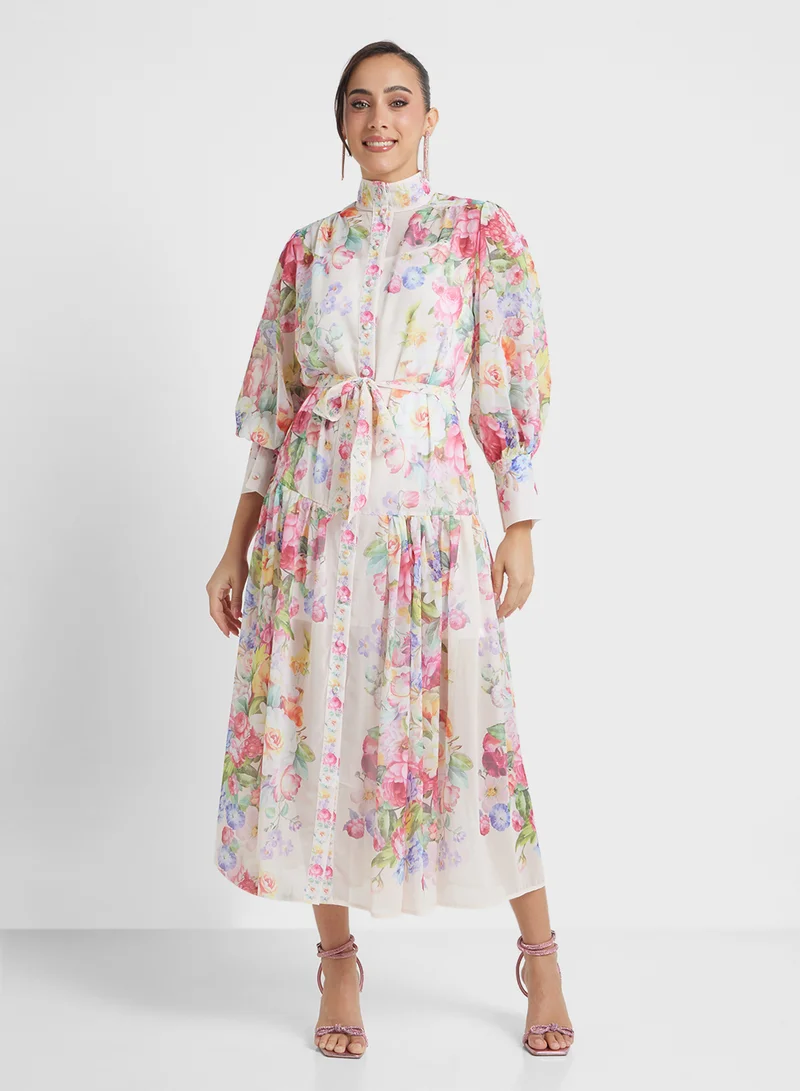 Khizana Floral Print Midi Dress