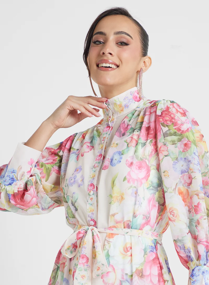 Khizana Floral Print Midi Dress