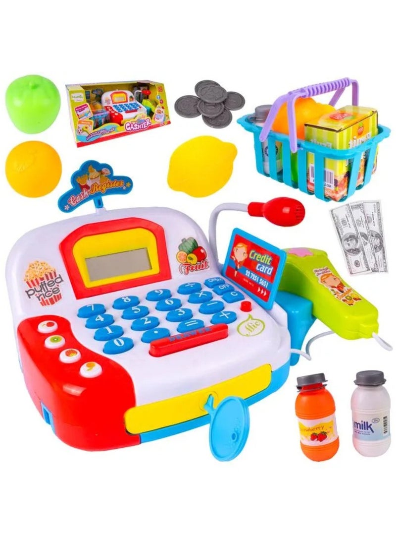 Cash Realistic Cash Register Toy with Scanner, Shopping Cart & Play Money – Educational Supermarket Roleplay Set for Kids Ages 3+ - Image 1