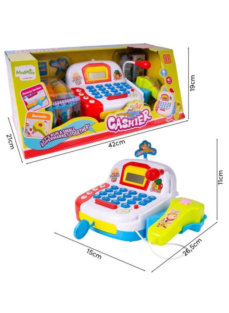 Cash Realistic Cash Register Toy with Scanner, Shopping Cart & Play Money – Educational Supermarket Roleplay Set for Kids Ages 3+ - Image 2