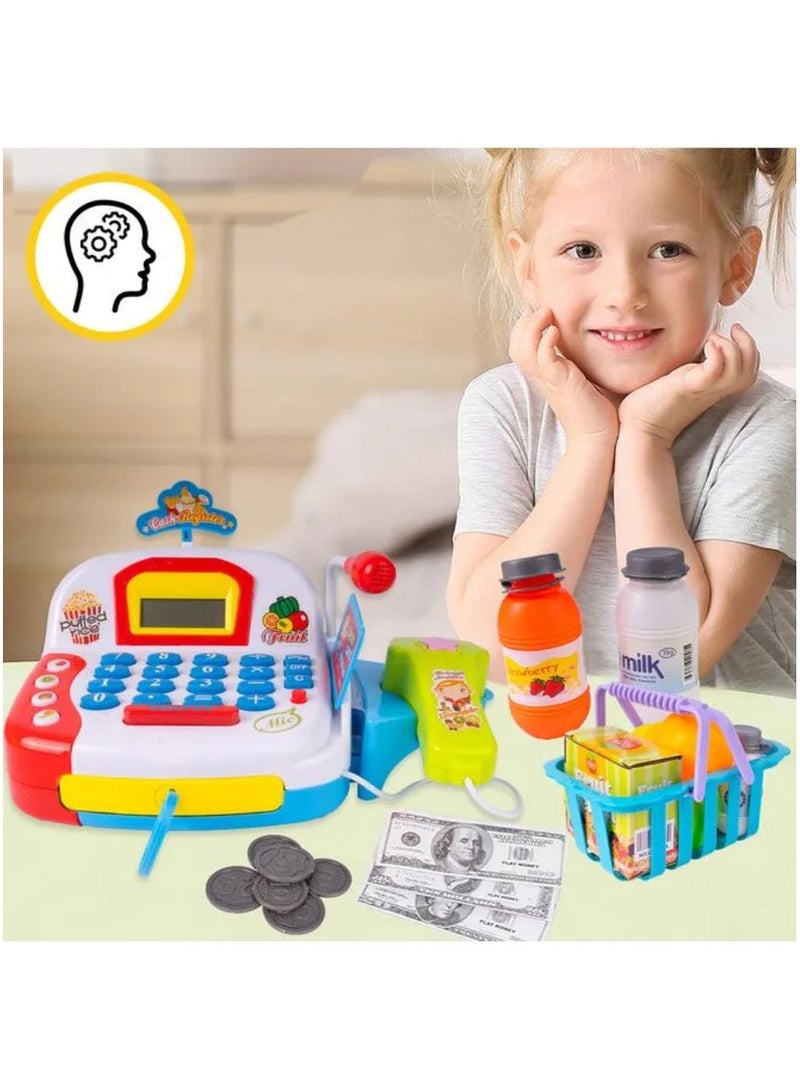 Cash Realistic Cash Register Toy with Scanner, Shopping Cart & Play Money – Educational Supermarket Roleplay Set for Kids Ages 3+ - Image 3