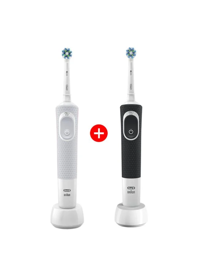 Oral-b Oral-B Vitality 100 CrossAction Electric Rechargeable Toothbrush D100.413.1, Twin Pack, Black & White, 2D Oscillating & Rotating Cleaning Action, 2-Minute Timer, 2 Charging Stations