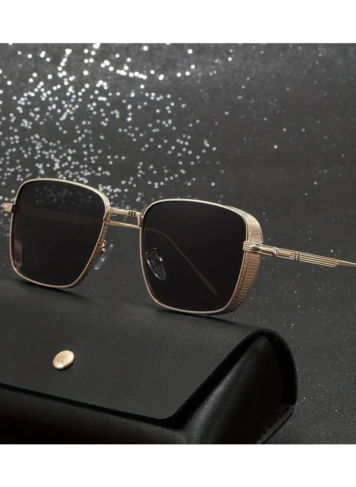 Retro - Men'S Large Frame Metal Glasses, Zinc Alloy PC Lens Trendy Glasses - Image 1