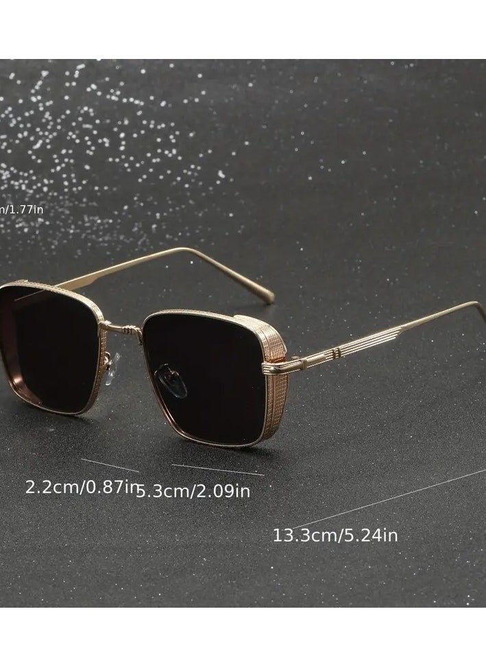 Retro - Men'S Large Frame Metal Glasses, Zinc Alloy PC Lens Trendy Glasses - Image 1