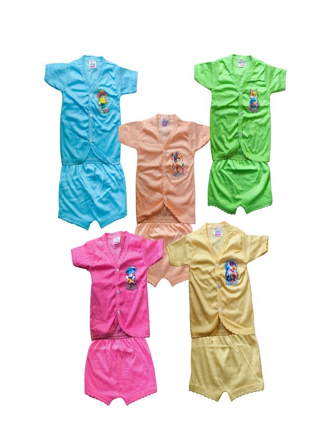GOVAVI™ Boys Kids Soft Cotton blend casual dress Half Sleeve shirt and Shorts pant Knicker for New born Infant Toddler Kids Combo Pack of - 5 (Random colors) - Image 1