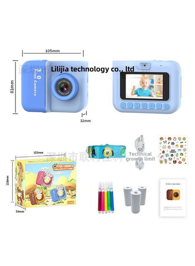 Generic Private Model Children's 3-inch Screen Print Camera Instant Portable HD Digital Camera-Color:Blue (dual Lens Without Lens Cap)  - Image 1