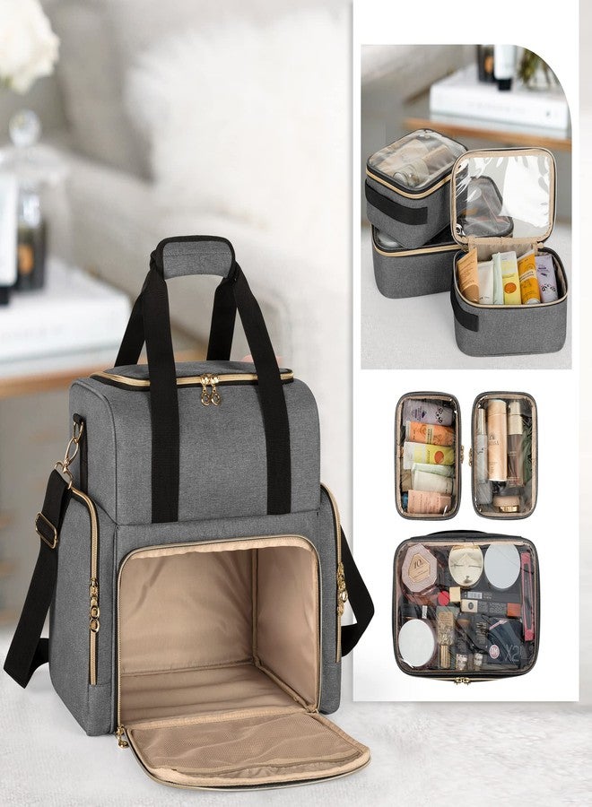 LUXJA Large Travel Makeup Bag with 3 Removable Cases, Cosmetic Bag with Detachable Dividers (Patent Pending), Gray - Image 3