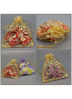 Y&D 100PCS Mini Sheer Organza Bags Gold Champagne Eyelash Bags, Drawstring Chic Gift Beauty Wedding Favor Candy Jewelry (Gold, 4 x 4.72 Inches)  - Image 2