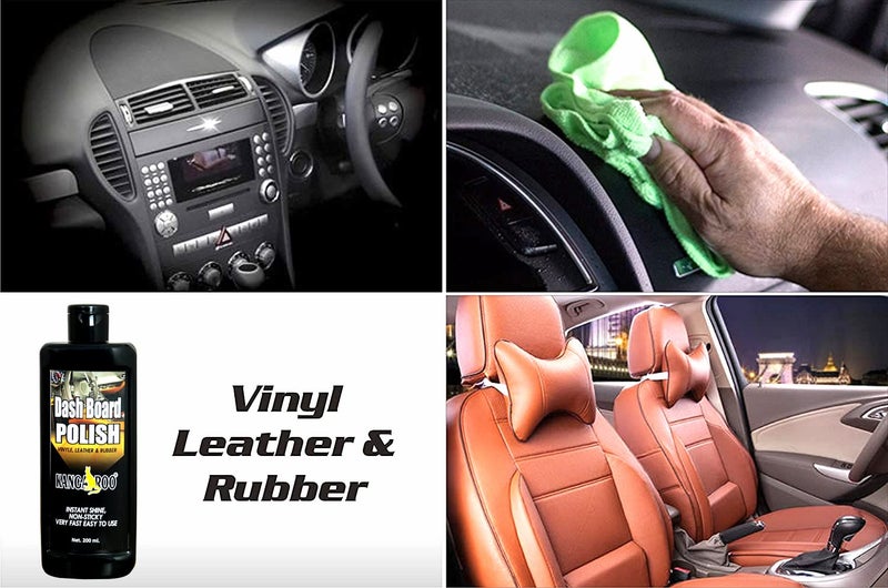 Kangaroo® Car Care Kit (Car Polish, Dashboard Polish, Scratch Remover, Car Interior Cleaner (Vinyl Leather) 200 ML Each with 3 Foam Applicator and 1 Microfiber Towel - Save Your TIME - Image 4