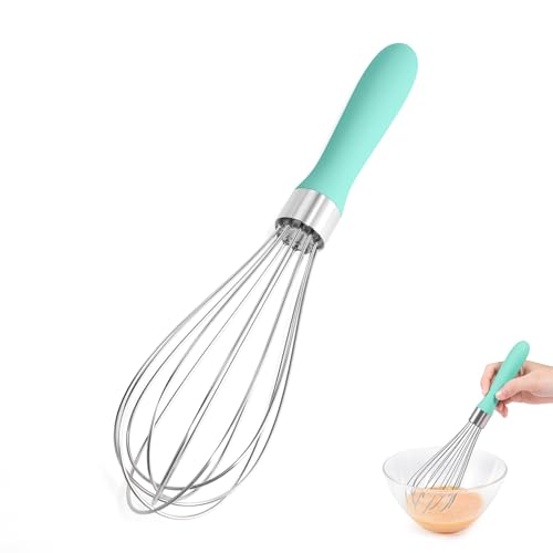 Doosu 188 Stainless Steel Balloon Whisk Doosu Kitchen Whisk for Cooking Handheld Egg Beater with RustProof Sturdy Wires NonSlip Silicone Handle for Beating Stirring Blending 6 Wires Aqua Sky - Image 1