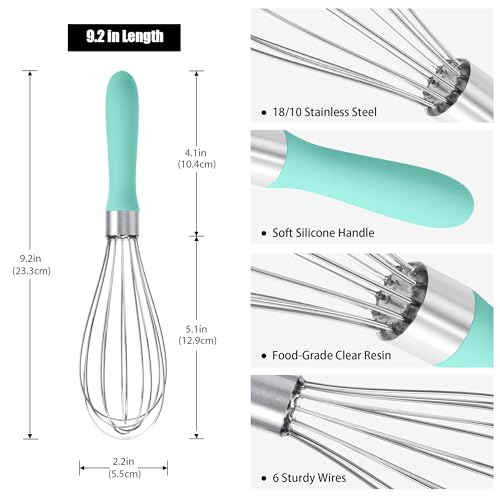 Doosu 188 Stainless Steel Balloon Whisk Doosu Kitchen Whisk for Cooking Handheld Egg Beater with RustProof Sturdy Wires NonSlip Silicone Handle for Beating Stirring Blending 6 Wires Aqua Sky - Image 3