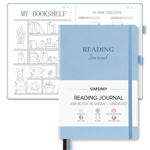 SIMSIMY Reading Journal with 104 Book Reviews, Book Journal for Books Lovers & Readers - Review and Track Your Reading Progress, Reading Log Notebook Gift, A5, Blue - Image 1