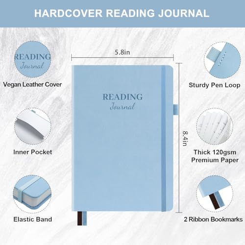 SIMSIMY Reading Journal with 104 Book Reviews, Book Journal for Books Lovers & Readers - Review and Track Your Reading Progress, Reading Log Notebook Gift, A5, Blue - Image 2