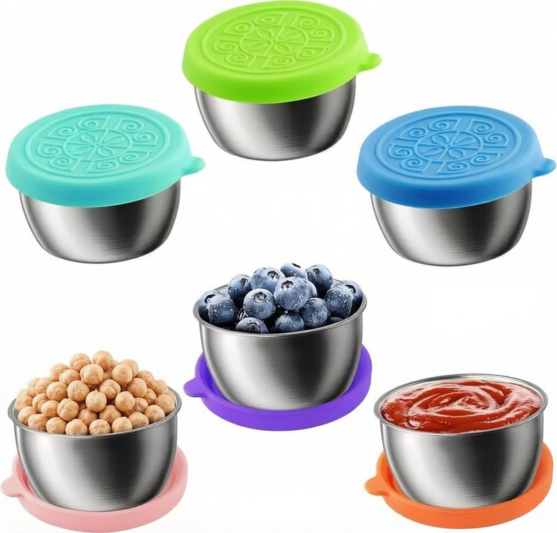 Showvigor 6-Pack 1.6oz Stainless Steel Salad Dressing Cups to Go with Leakproof Lids | Reusable Sauce Containers for Lunch Box, Travel, Picnics & Kitchen Storage - Dishwasher Safe & Eco-Friendly - Image 1