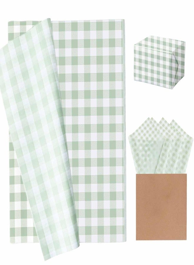MUNILAIL 100 Sheets Gingham Tissue Paper 14 x 20 Inches Sage Green and White Checkered Tissue Paper for Gift Bags Bulk Wrapping Papers for Birthday Gift Packing Crafts - Image 1