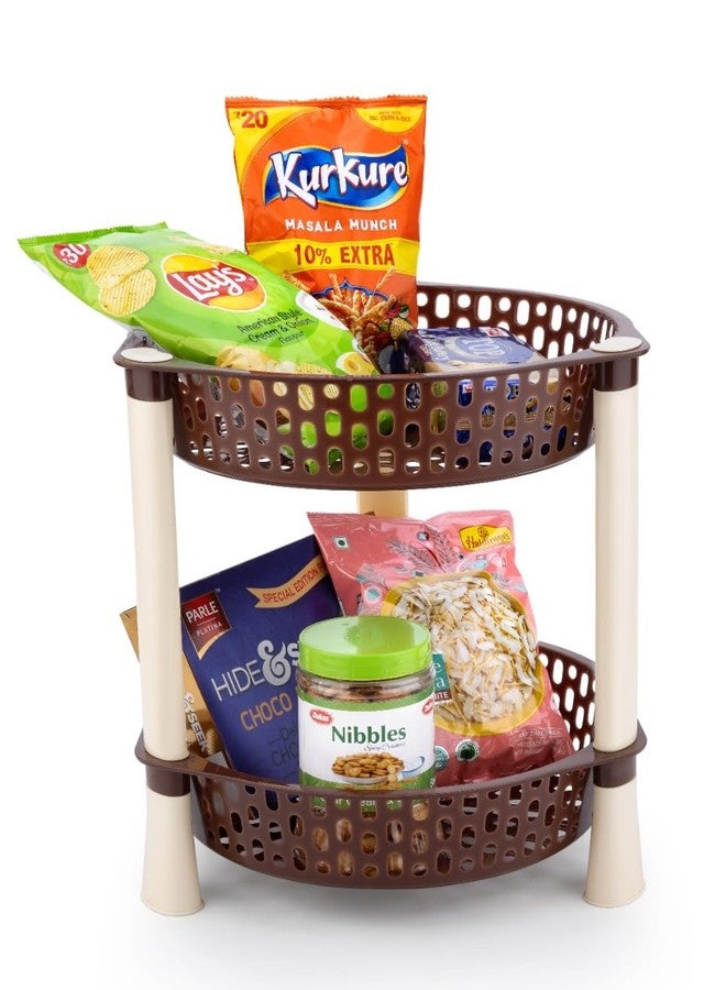 SHRUTI Multipurpose Plastic Trolley with Dish Rack for Kitchen Fruit Vegetable Storage Basket Organizer Stand Kitchenware Food, Snacks 3 Layer Multi-Purpose Step Shelf Round Rack (Brown) - Image 5