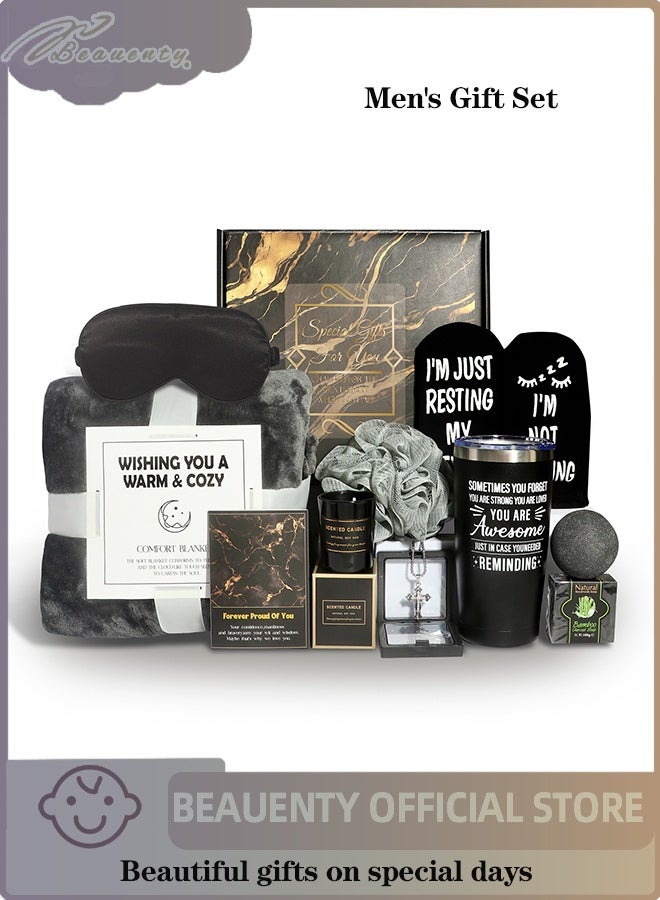 Beauenty 11PC Scented Candles & Bath Set,Birthday Gift for Men Premium Gifts Baskets for Him,Man Retirement Gifts Father Birthday Presents for Dad Husband Boyfriend Box Holiday Presents - Image 1