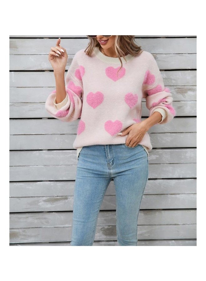 TYHOTULY Women's Cute Heart Sweater Valentine's Love Graphic Color Block Fuzzy Knitted Pullover Tops Trendy Kawaii Clothes, A Apricot, M - Image 2
