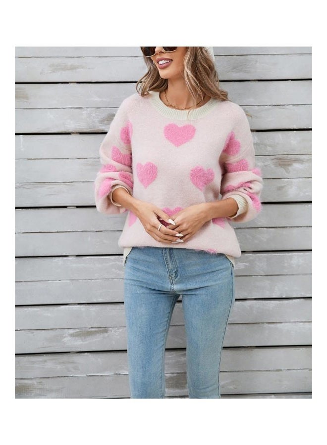 TYHOTULY Women's Cute Heart Sweater Valentine's Love Graphic Color Block Fuzzy Knitted Pullover Tops Trendy Kawaii Clothes, A Apricot, M - Image 5