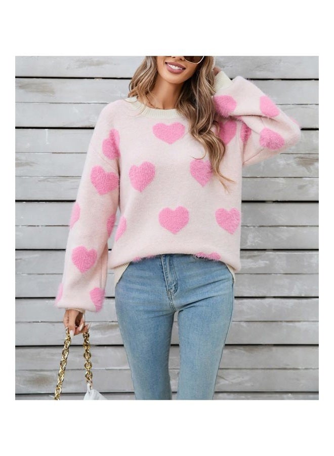 TYHOTULY Women's Cute Heart Sweater Valentine's Love Graphic Color Block Fuzzy Knitted Pullover Tops Trendy Kawaii Clothes, A Apricot, M - Image 4