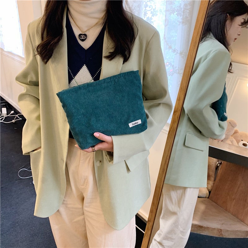 Large Capacity Corduroy Cosmetic Clutch Bag Dark green