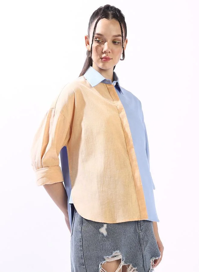 هوبرهولمي قميص نسائي فضفاض بأزرار وألوان متعددة من القطن بنسبة %