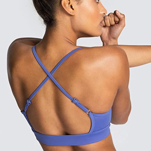 IWEMEK Workout Sets for Women 2 Piece Yoga Tracksuits Outfits High Waisted Running Biker Shorts with Adjustable Strap Sport Bra Exercise Running Gym Clothes Sets Blue Small - Image 5