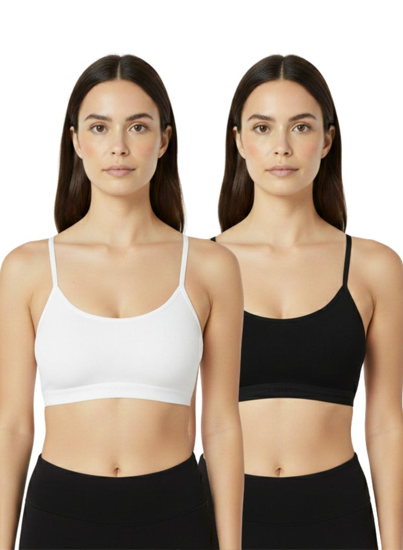 Comodo Pack of 2 Women's Cotton Basic Soft Bra, Thin Strap Non Padded - Image 1