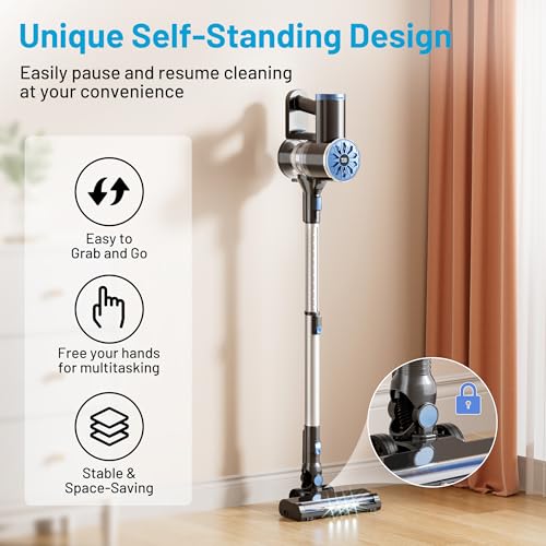 VIPSUN Cordless Vacuum Cleaner with Self-Standing, LED Screen Stick Vacuum Cleaners for Home, Lightweight Powerful Suction Vacuum, 6-in-1 Rechargeable Vacuum for Carpets, Pet Hair, Hardwood Floors - Image 2