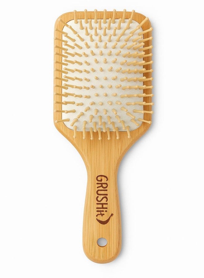 GRUSHit Luxe Wooden Hairbrush with Rounded Bamboo Bristles | Anti-Frizz Detangling Brush for Women & Men | Scalp Massage, Plastic-Free, Eco-Friendly Hair Brush - Image 1