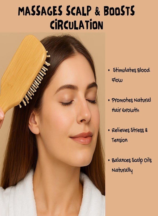 GRUSHit Luxe Wooden Hairbrush with Rounded Bamboo Bristles | Anti-Frizz Detangling Brush for Women & Men | Scalp Massage, Plastic-Free, Eco-Friendly Hair Brush - Image 5