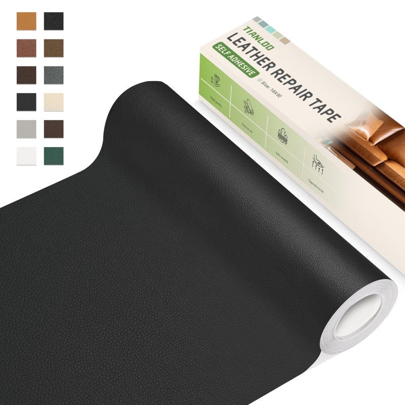 TIANLDD Leather Repair Tape,16 x 80 Inches Self Adhesive Leather Repair Patchï¼ŒLeather Repair Kit for Furnitureï¼ŒCouches,Car Seats,Cabinets,Handbags(Black-Litchi Grain) - Image 1