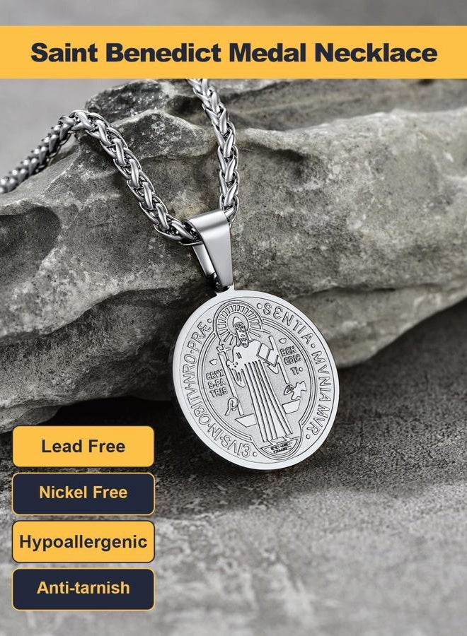 U7 Stainless Steel Saint Benedict Medal Pendant Necklace Amulet Lucky Jewelry - Image 5