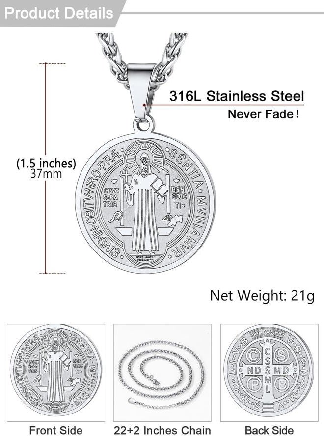 U7 Stainless Steel Saint Benedict Medal Pendant Necklace Amulet Lucky Jewelry - Image 4
