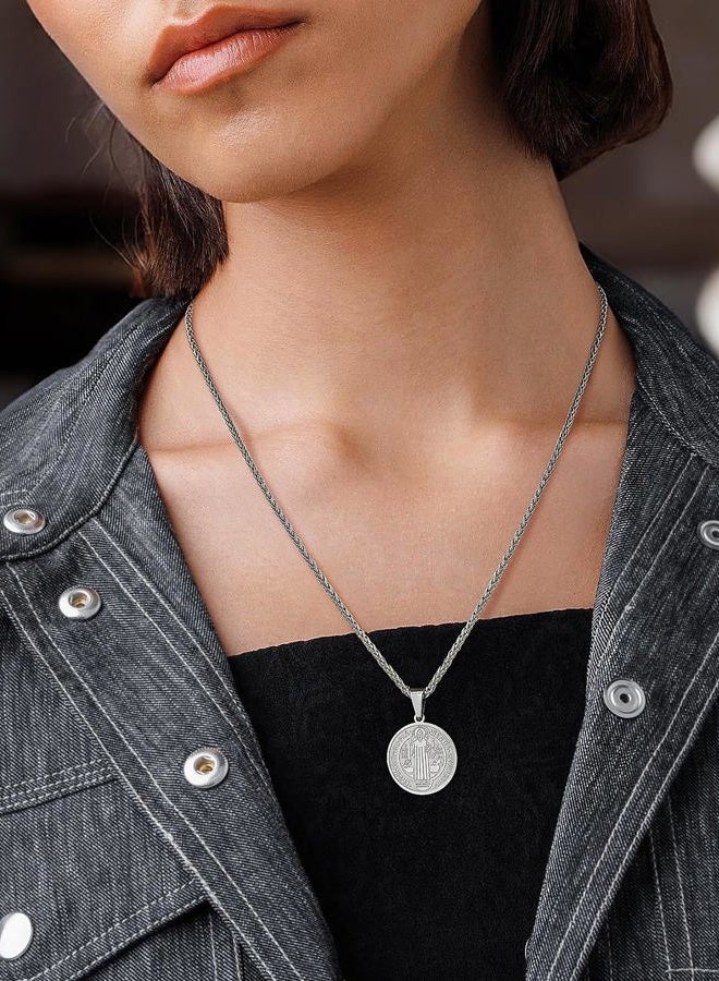 U7 Stainless Steel Saint Benedict Medal Pendant Necklace Amulet Lucky Jewelry - Image 3