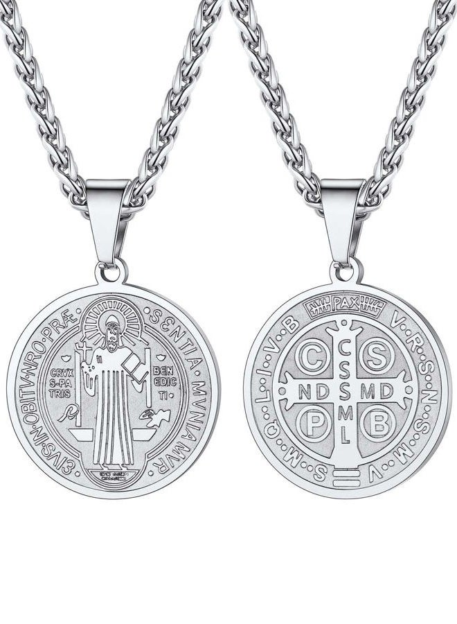 U7 Stainless Steel Saint Benedict Medal Pendant Necklace Amulet Lucky Jewelry - Image 1