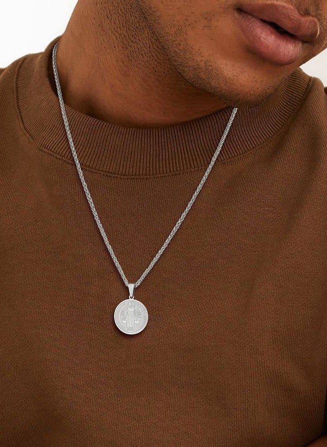 U7 Stainless Steel Saint Benedict Medal Pendant Necklace Amulet Lucky Jewelry - Image 2