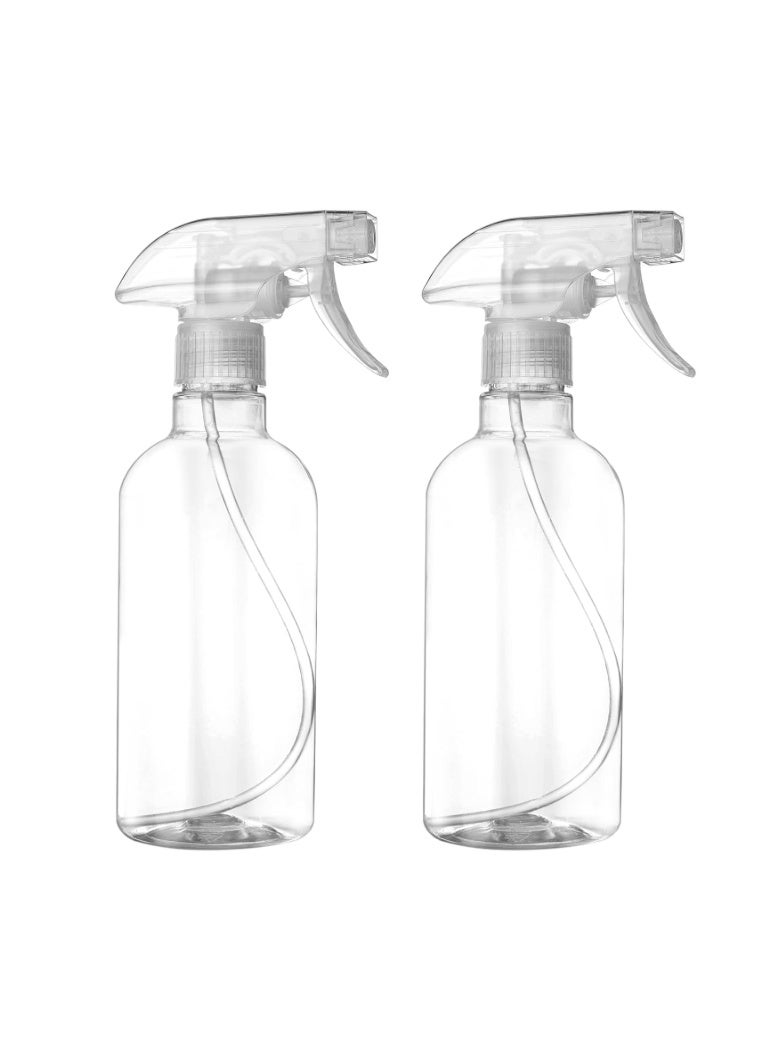 Jhania 2 Pack Plastic Spray Bottles Empty Spray Bottle 16.9oz/500ml Heavy Duty Spraying Bottles Mist/Stream Water Bottle for Cleaning Solutions, Essential Oils, Hair, Cooking (Clear) - Image 1