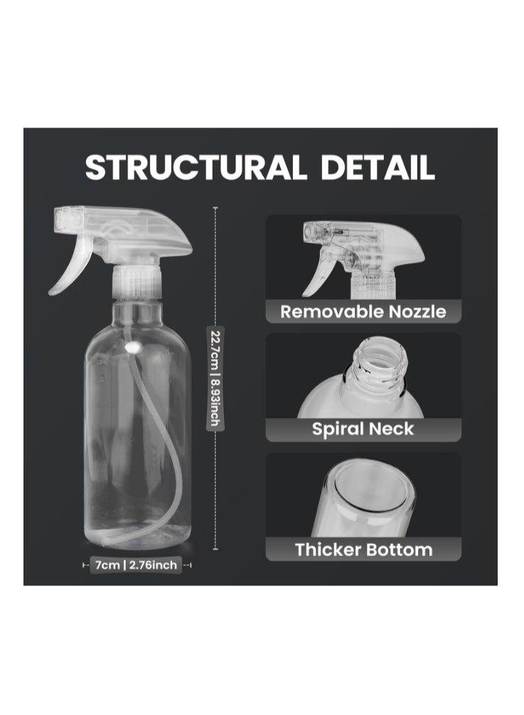 Jhania 2 Pack Plastic Spray Bottles Empty Spray Bottle 16.9oz/500ml Heavy Duty Spraying Bottles Mist/Stream Water Bottle for Cleaning Solutions, Essential Oils, Hair, Cooking (Clear) - Image 2