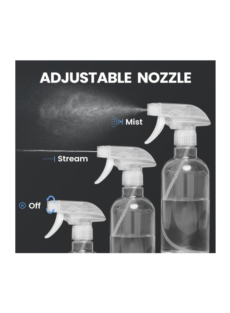 Jhania 2 Pack Plastic Spray Bottles Empty Spray Bottle 16.9oz/500ml Heavy Duty Spraying Bottles Mist/Stream Water Bottle for Cleaning Solutions, Essential Oils, Hair, Cooking (Clear) - Image 3