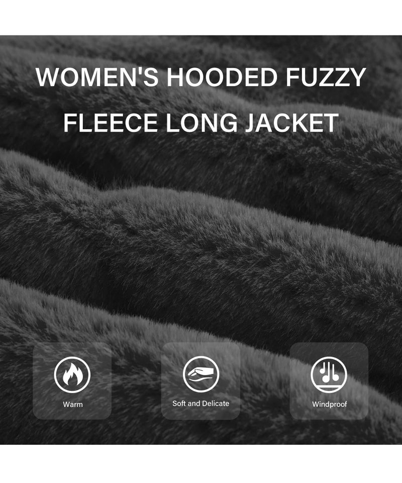 RISISSIDA Women Long Faux Fur Coat Fuzzy Jacket with Hood Fleece Winter Fall Thermal Shearling Warm Fluffy Furry Overcoat Black 120757 S - Image 4
