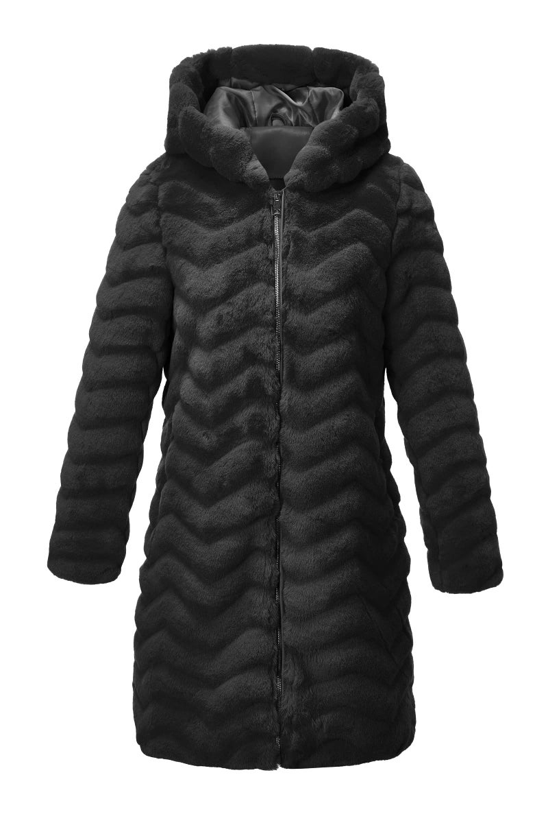 RISISSIDA Women Long Faux Fur Coat Fuzzy Jacket with Hood Fleece Winter Fall Thermal Shearling Warm Fluffy Furry Overcoat Black 120757 S - Image 1