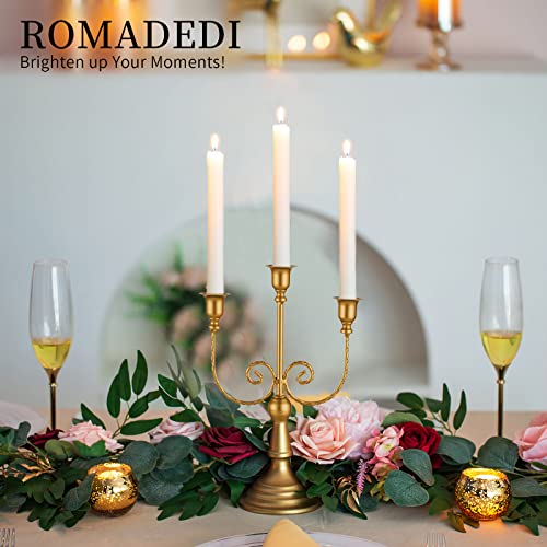 Romadedi حامل الشموع رومادي دي كندلبرلا الذهبية - 3 ذراع 11.8" حامل شموع زفاف لمركز طاولة حفلات الموضوعات لتزيين غرفة الطعام في عيد الميلاد، مجموعة من 2 - Image 5