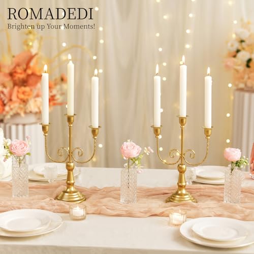 Romadedi حامل الشموع رومادي دي كندلبرلا الذهبية - 3 ذراع 11.8" حامل شموع زفاف لمركز طاولة حفلات الموضوعات لتزيين غرفة الطعام في عيد الميلاد، مجموعة من 2 - Image 4