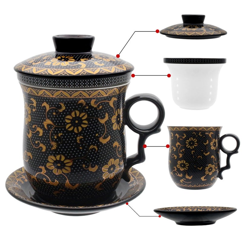 Tea Talent Porcelain Tea Cup with Infuser Lid and Saucer Sets Chinese Jingdezhen Ceramics Coffee Mug Teacup Loose Leaf Tea Brewing System for Home Office