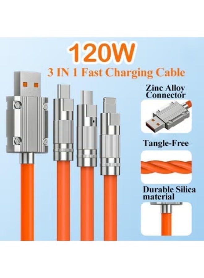 م اكس م كابل شحن محمول (3 في 1)، 120 وات، 6 أمبير، النوع C، Micro USB، النوع B، 1.2 متر، سبائك الزنك (مجموعة واحدة) - Image 2