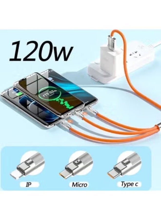 م اكس م كابل شحن محمول (3 في 1)، 120 وات، 6 أمبير، النوع C، Micro USB، النوع B، 1.2 متر، سبائك الزنك (مجموعة واحدة) - Image 4