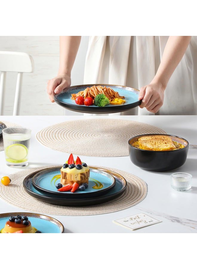 vancasso Plate and Bowl Sets, 18 Pieces, Stoneware, Dinnerware Sets for 6, Kitchen Bowl Set, Microwave and Dishwasher Safe, Ceramic Tableware, Blue, AMBER Series - Image 5