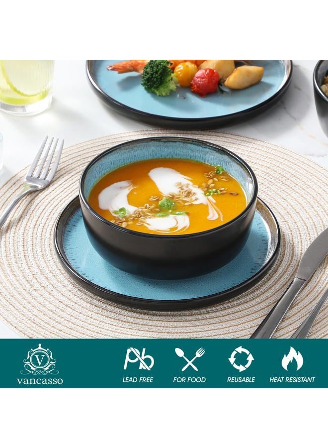vancasso Plate and Bowl Sets, 18 Pieces, Stoneware, Dinnerware Sets for 6, Kitchen Bowl Set, Microwave and Dishwasher Safe, Ceramic Tableware, Blue, AMBER Series - Image 3