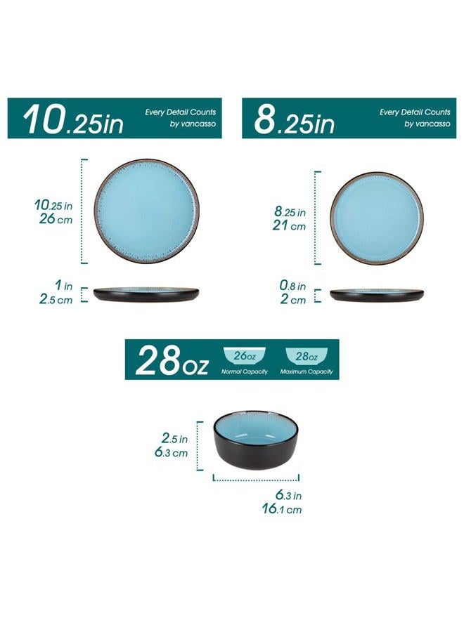 vancasso Plate and Bowl Sets, 18 Pieces, Stoneware, Dinnerware Sets for 6, Kitchen Bowl Set, Microwave and Dishwasher Safe, Ceramic Tableware, Blue, AMBER Series - Image 2